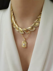 Twisted Paved Cuban Rhinestone Accented Necklace Gold / Necklace