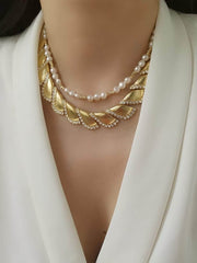 Twisted Paved Cuban Rhinestone Accented Necklace Gold / Necklace
