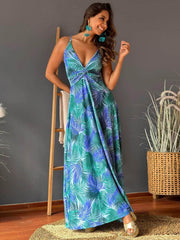 Twisted Printed V-Neck Cami Dress Blue / S