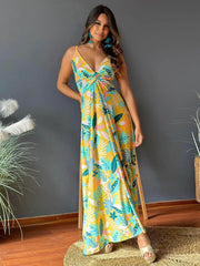 Twisted Printed V-Neck Cami Dress Gold / S