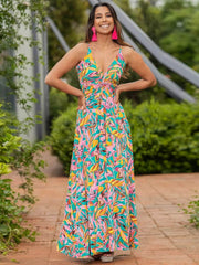 Twisted Printed V-Neck Cami Dress Turquoise / S