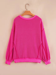 Twisted Rib Uneven Hem Drop Shoulder Loose Sweatshirt