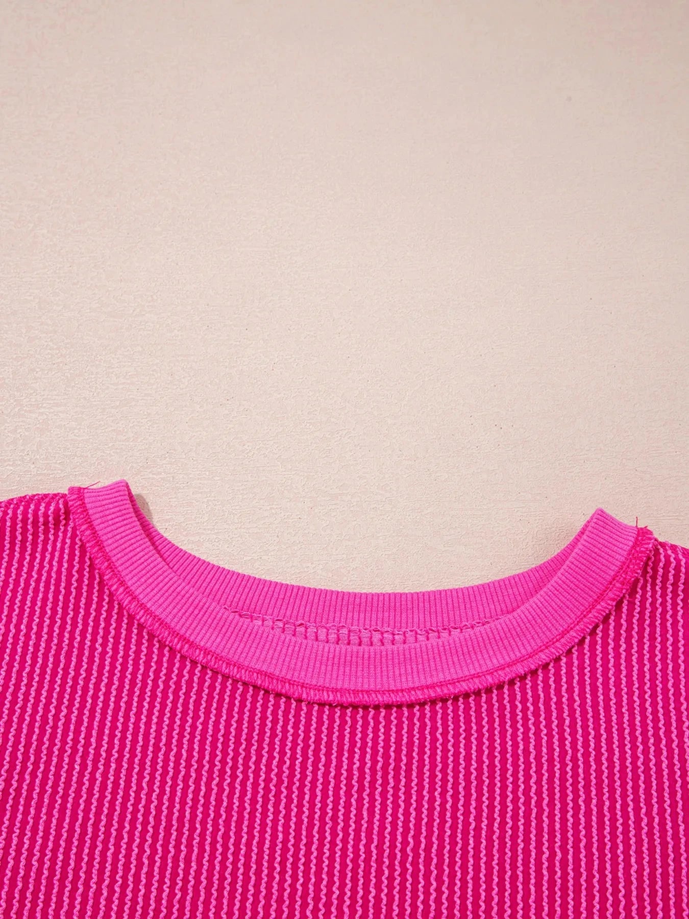 Twisted Rib Uneven Hem Drop Shoulder Loose Sweatshirt