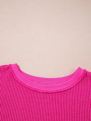 Twisted Rib Uneven Hem Drop Shoulder Loose Sweatshirt