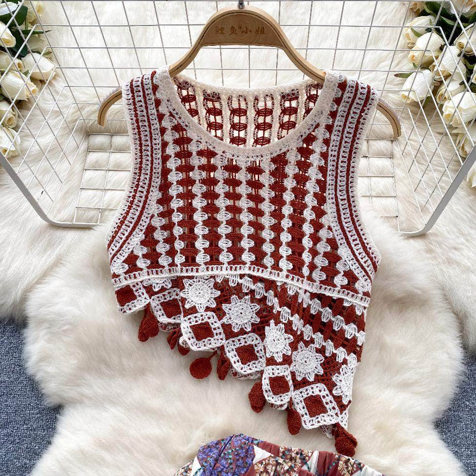 Two Piece Bohemian Crochet Tassel Set
