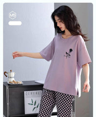 Two Piece Plaid Pants Sleepwear Pajamas Set