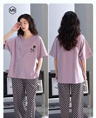 Two Piece Plaid Pants Sleepwear Pajamas Set