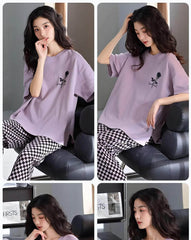 Two Piece Plaid Pants Sleepwear Pajamas Set
