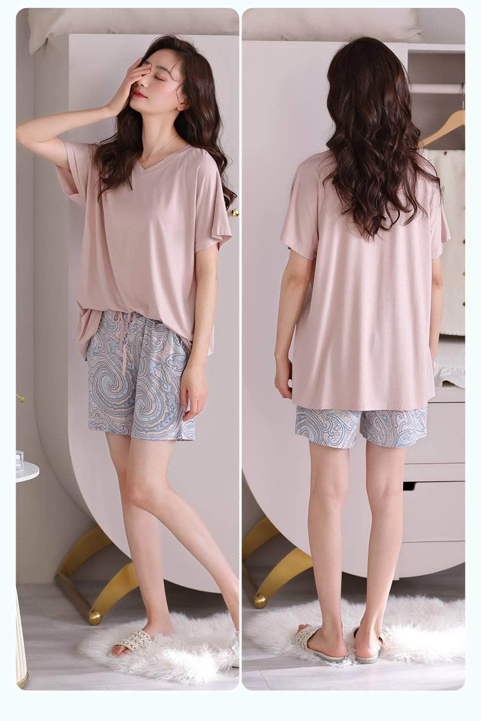 Two Piece Short Floral Pants Pajamas Set