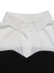 Two Tone Pleated Long Sleeve Shirt Dress