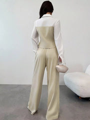 Two Tone Shirt and Wide Leg Pants Set
