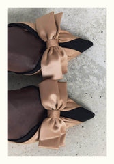 Two Toned Bow Detailed Slingback Sandals Heels