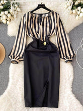 Two Toned Gold Button Accented Bodycon Dress
