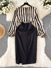 Two Toned Gold Button Accented Bodycon Dress