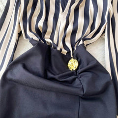Two Toned Gold Button Accented Bodycon Dress