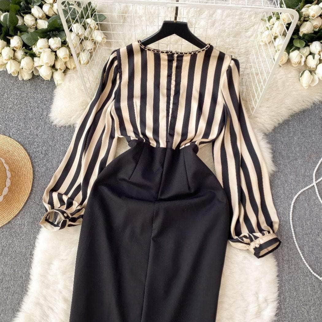 Two Toned Gold Button Accented Bodycon Dress