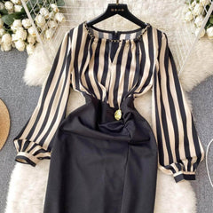 Two Toned Gold Button Accented Bodycon Dress