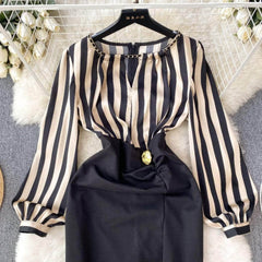 Two Toned Gold Button Accented Bodycon Dress
