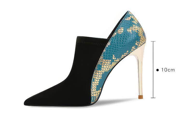 Two-Toned Shimmery Pattern Pointy Toes Suede Heels