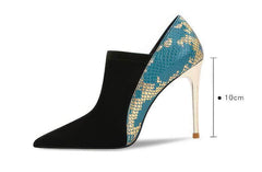 Two-Toned Shimmery Pattern Pointy Toes Suede Heels