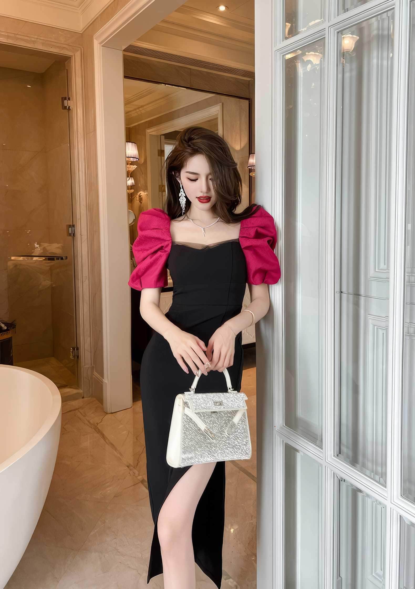 Two-Toned Sweetheart Neck Ruffled Sleeves Dress