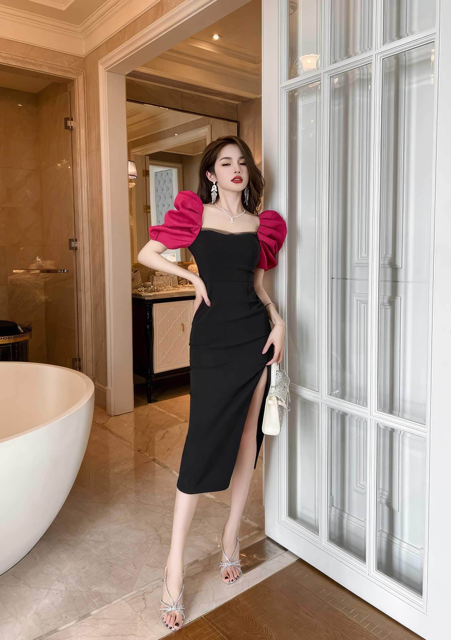Two-Toned Sweetheart Neck Ruffled Sleeves Dress