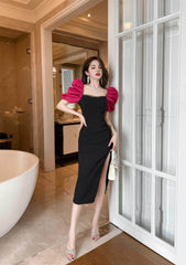 Two-Toned Sweetheart Neck Ruffled Sleeves Dress