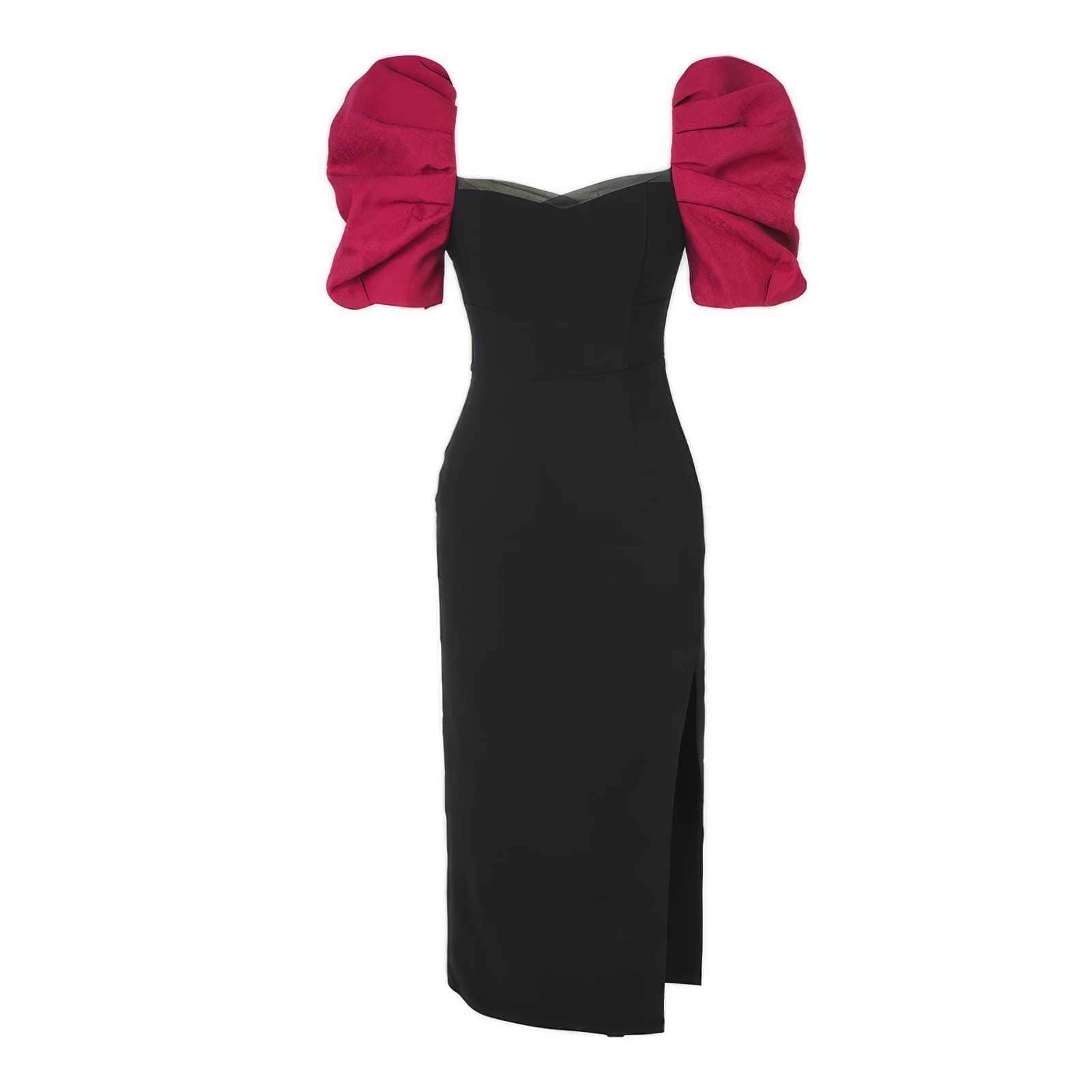 Two-Toned Sweetheart Neck Ruffled Sleeves Dress