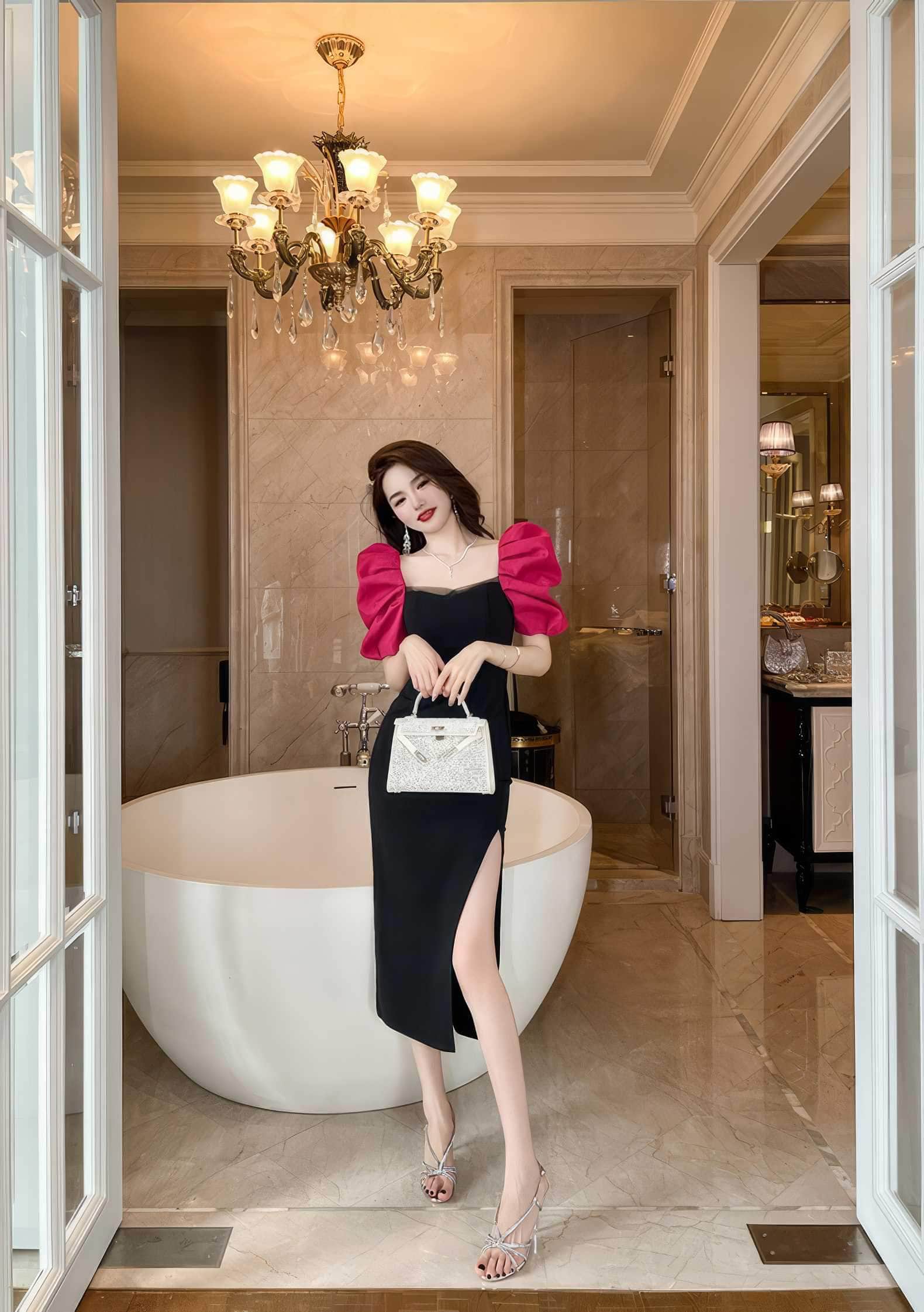 Two-Toned Sweetheart Neck Ruffled Sleeves Dress