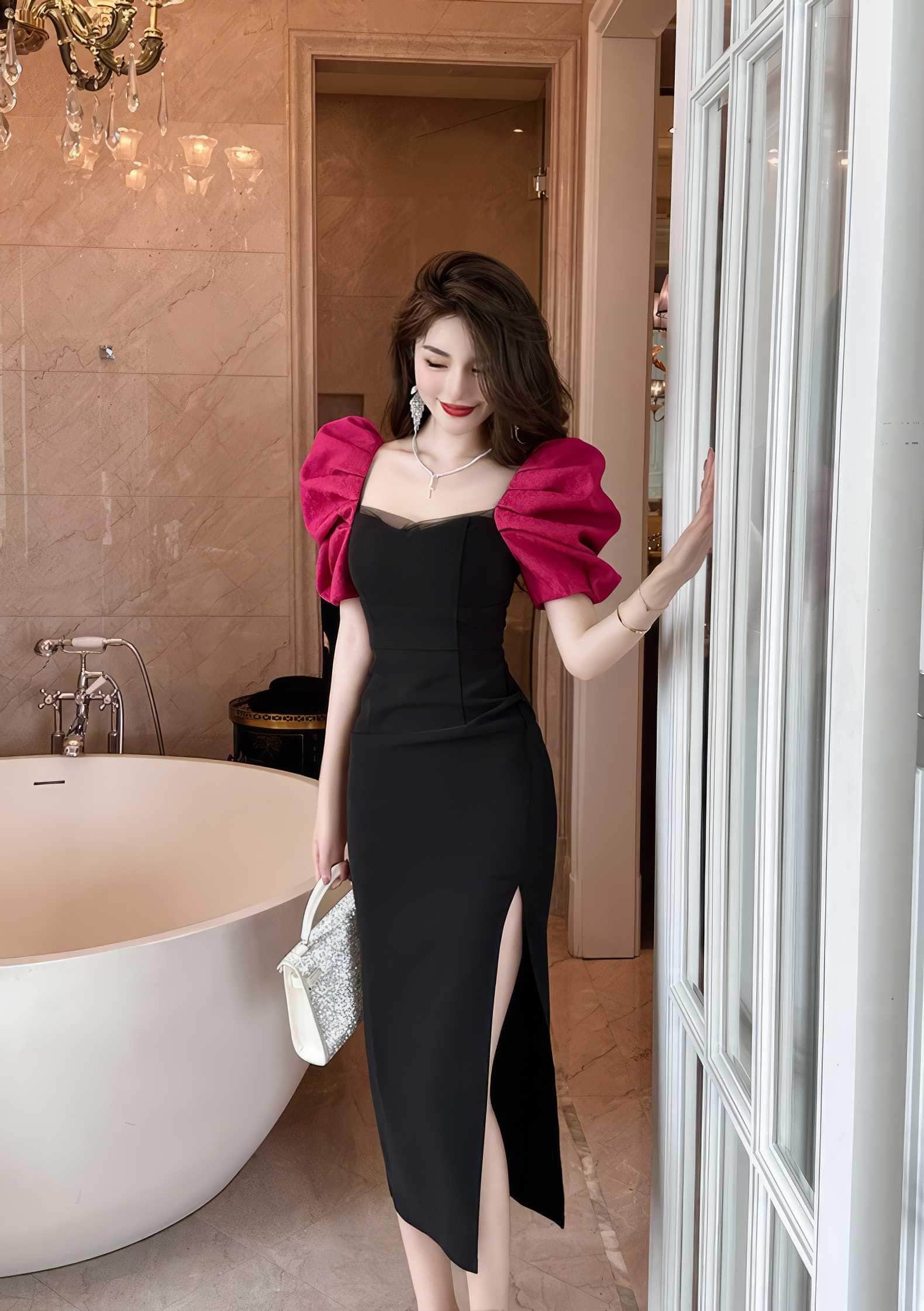 Two-Toned Sweetheart Neck Ruffled Sleeves Dress
