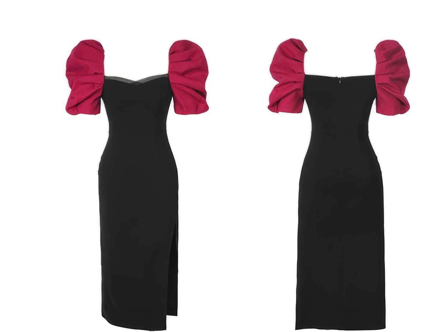 Two-Toned Sweetheart Neck Ruffled Sleeves Dress