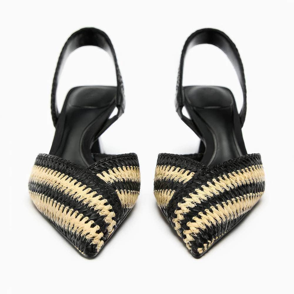 Two-Toned Woven Slingback Mid Stiletto Heels