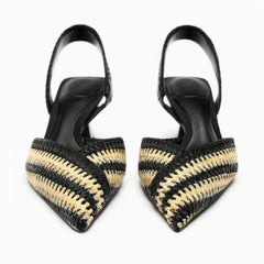 Two-Toned Woven Slingback Mid Stiletto Heels