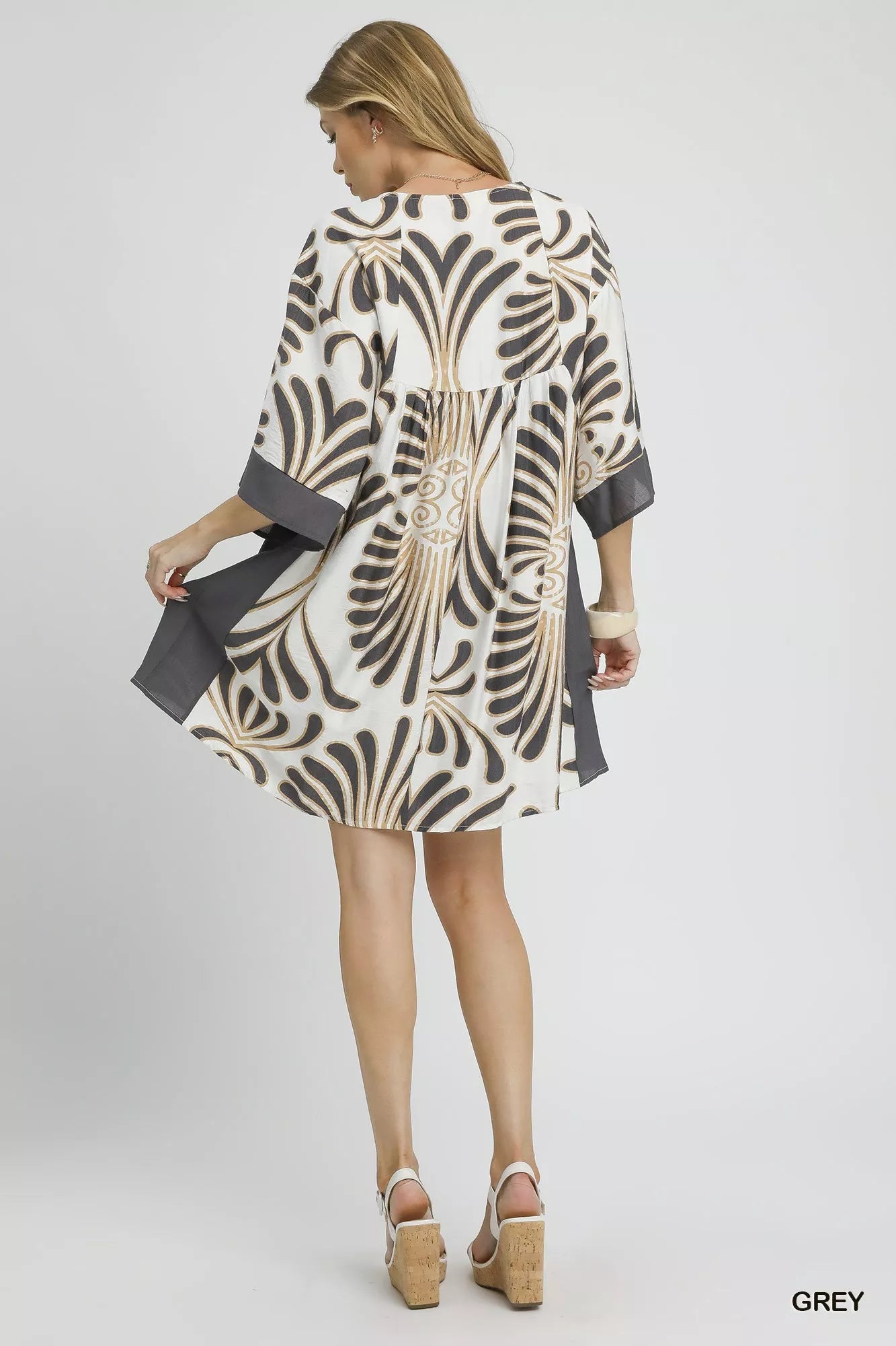 Umgee Abstract Print Kimono Sleeve Mini Dress