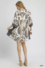 Umgee Abstract Print Kimono Sleeve Mini Dress