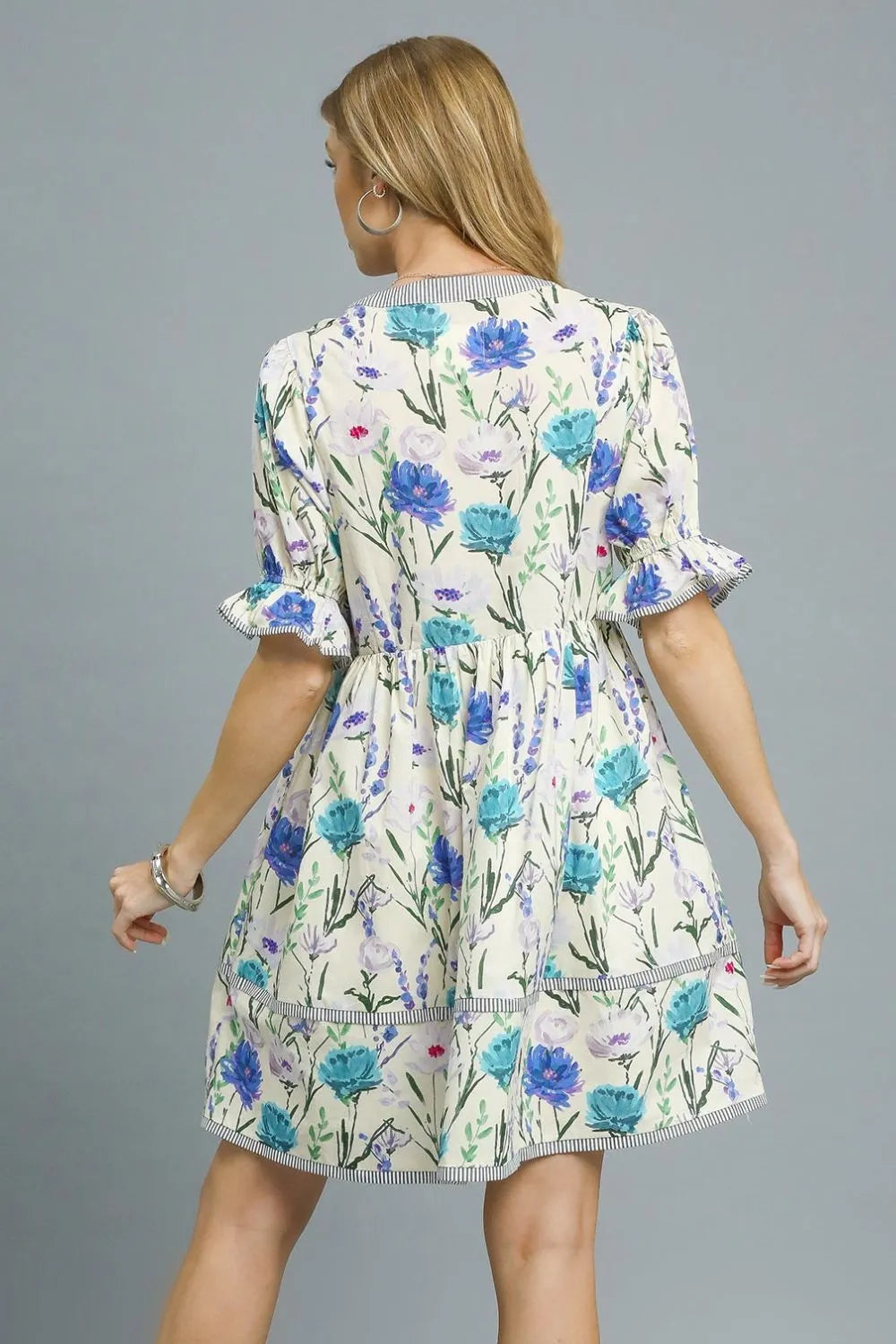 Umgee BabyDoll Floral Striped Hem Mini Dress