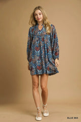 Umgee Boho Mix Paisley Babydoll Dress