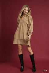 Umgee Boho Peasant Mini Dress with Trim Detail