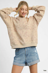 Umgee Coin Stamp Print Sweatshirt TAN / S