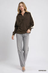 Umgee Color Block Polo Sweatshirt