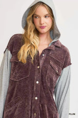 Umgee Contrast Hooded Chenille Jacket