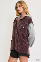 Umgee Contrast Hooded Chenille Jacket
