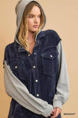 Umgee Contrast Hooded Chenille Jacket
