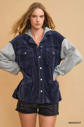 Umgee Contrast Hooded Chenille Jacket MIDNIGHT / S