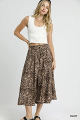 Umgee Drawstring Leopard Midi Skirt
