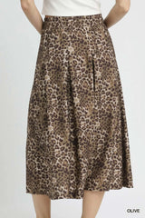 Umgee Drawstring Leopard Midi Skirt