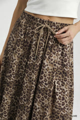 Umgee Drawstring Leopard Midi Skirt