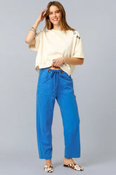 Umgee Drawstring Wide Leg Casual Pants OCEAN / XS