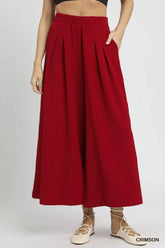 Umgee Elastic Waist Wide Leg Pants CRIMSON / S