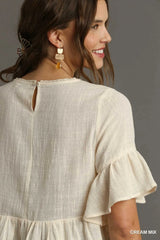 Umgee Floral Lace Trimmed Detail Half Sleeve Babydoll Top